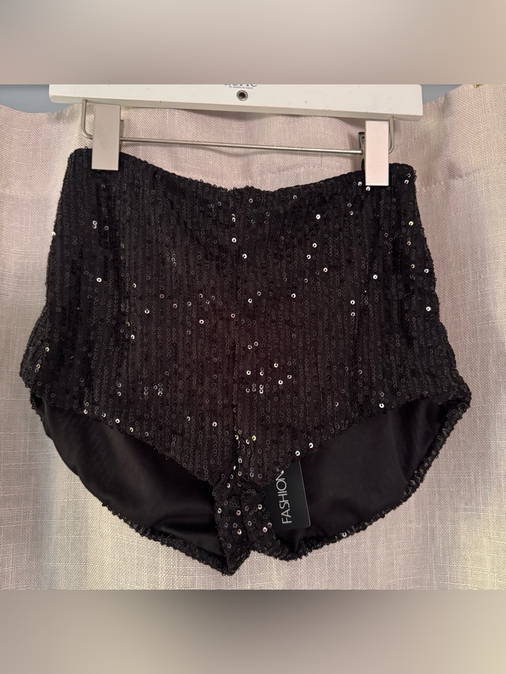 Fashion Nova black sequin cheeky booty shorts NWT size small